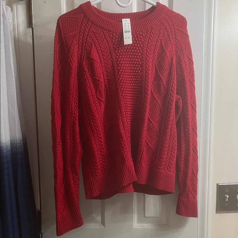 J Crew XL Red Cable Knit Women's Sweater NWT